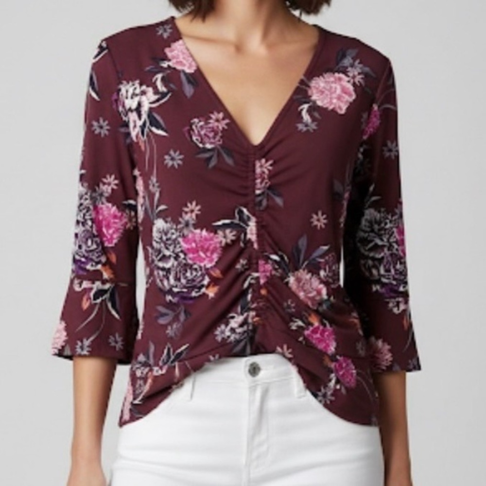 Candie’s Top Burgundy Floral Ruched Knit Boho Garden NWT M (jrs)